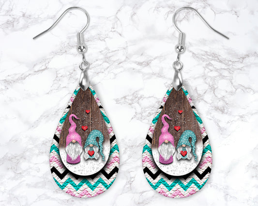 Pink Chevron Snowy Valentines Gnome Drop Earrings