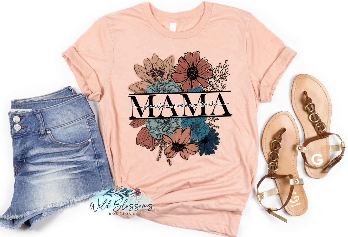 Split Floral Custom Name Mother's Day Graphic Tee