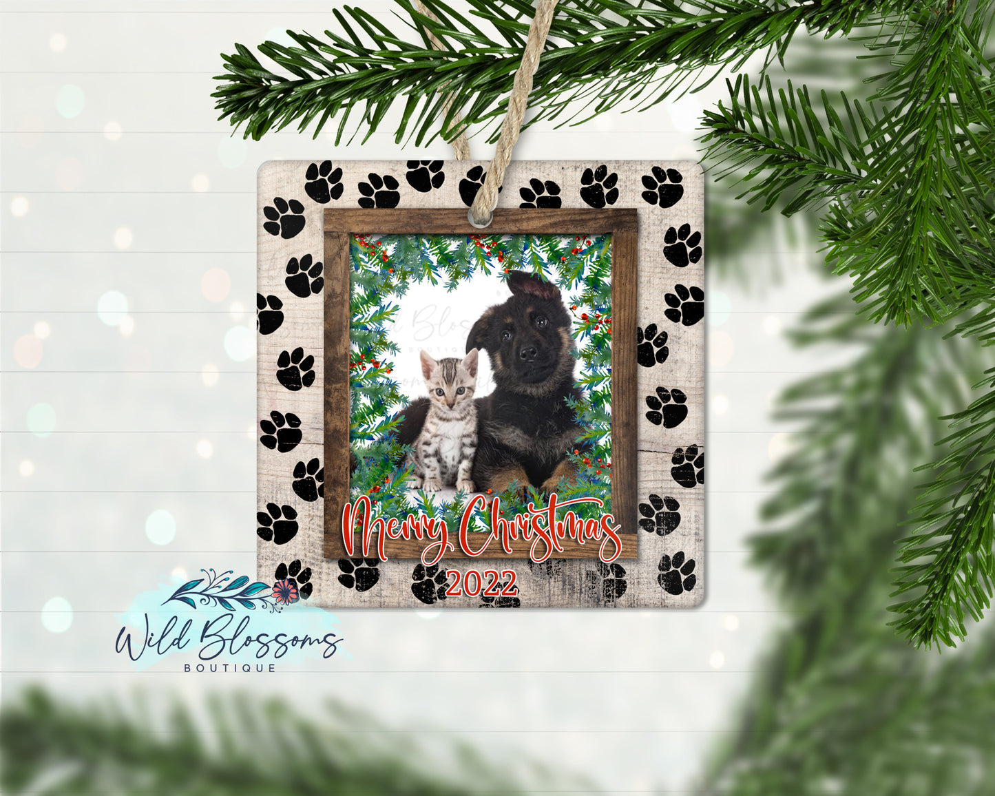 Paw Print Wooden Frame Photo Ornament