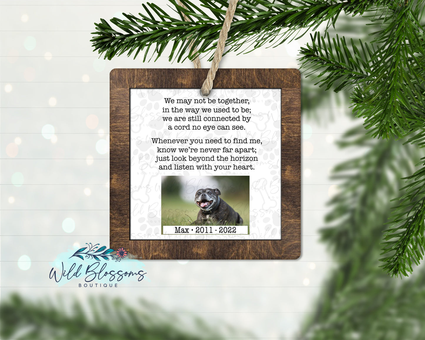 Wooden Frame Dog Memorial Photo Ornament