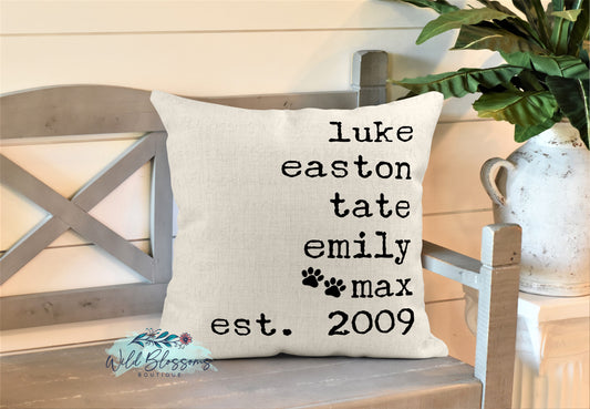 Farmhouse Style Family Name Pillow