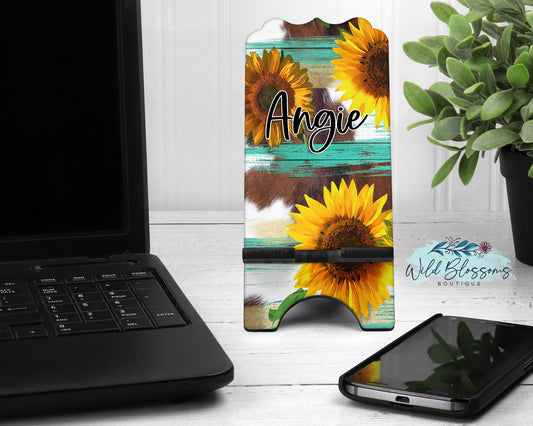 Sunflowers On Cowhide Phone Stand