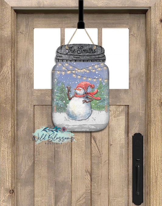 Winter Snowman Mason Jar Door Hanger