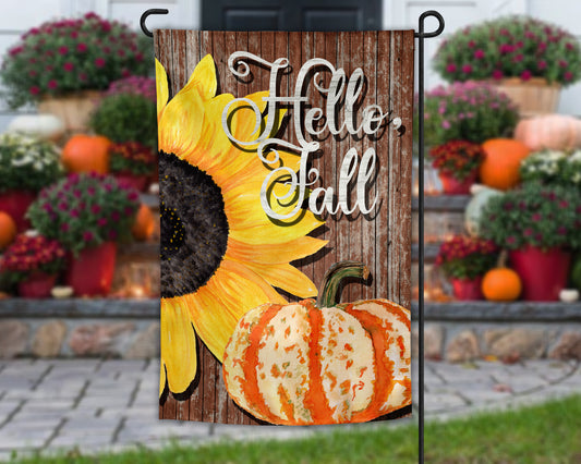 Hello Fall Sunflower and Pumpkin Garden Flag
