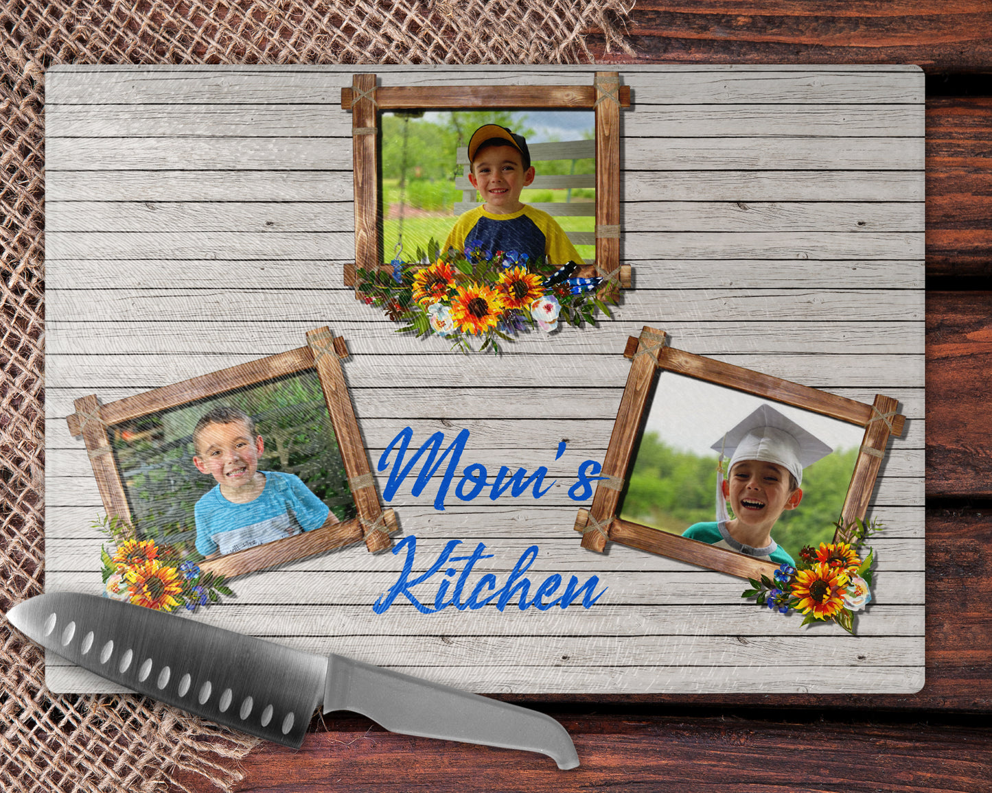 Wooden Sunflower Photo Frame Glass Cutting Board