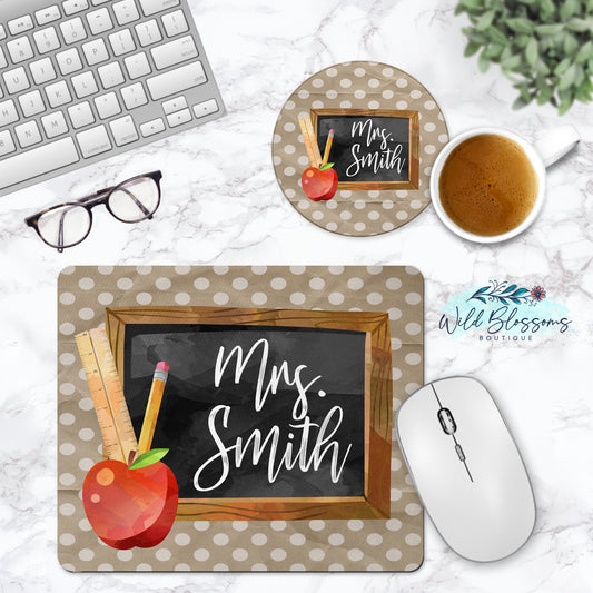 School Teacher Personalized Mouse Pad And Coaster Desk Set