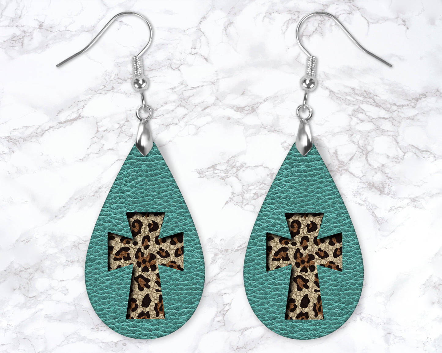 Leopard Print Cross Leather Look Drop Earrings