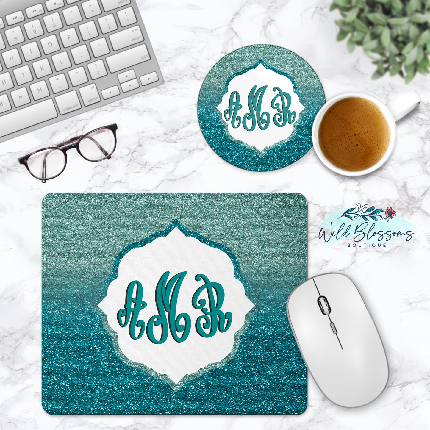 Teal Ombre Glitter Phone Stand