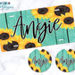 Teal Wooden Sunflower License Plate