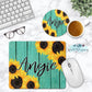 Teal Wooden Sunflower Personalized Mouse Pad And Coaster Desk Set