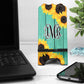 Teal Wooden Sunflower Personalized Mouse Pad And Coaster Desk Set