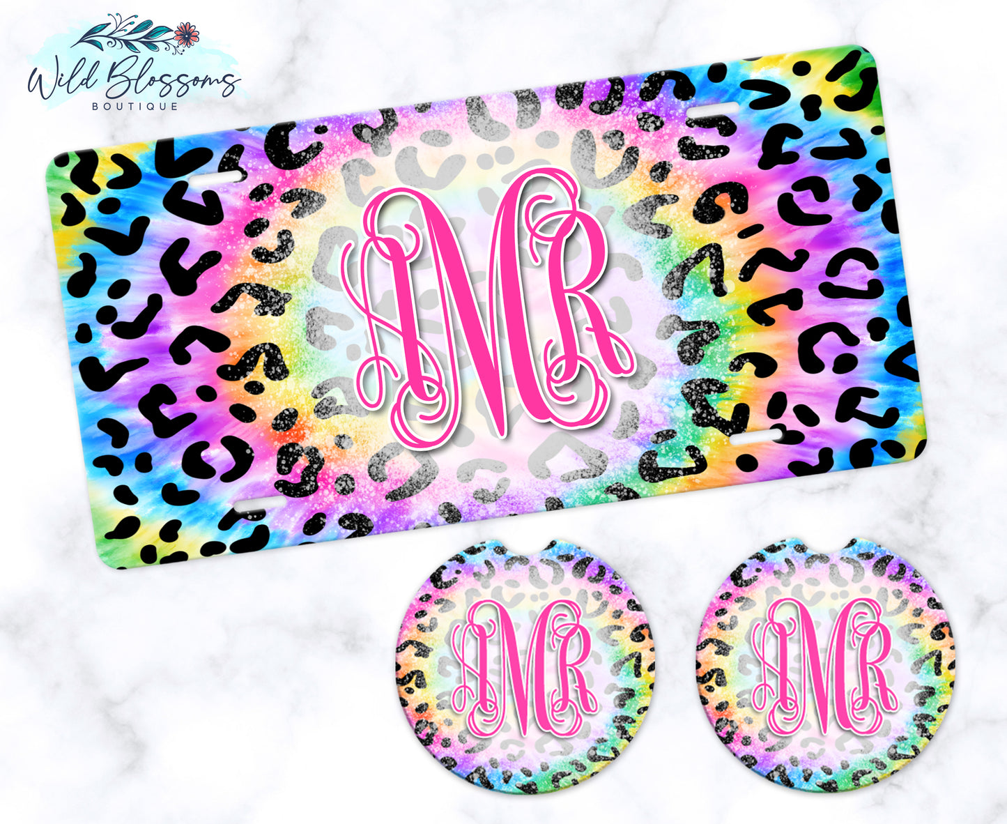 Tie Dye Leopard Print Car Coasters