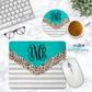 Turquoise Leopard Striped Personalized Mouse Pad And Coaster Desk Set