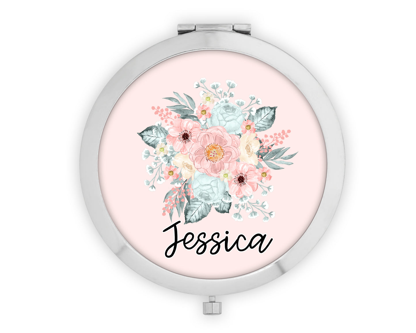 Teal and Blush Floral Mirror Compact