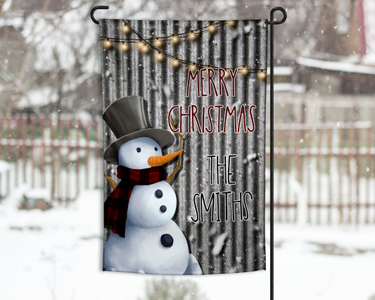 Merry Christmas Tin Snowman Garden Flag