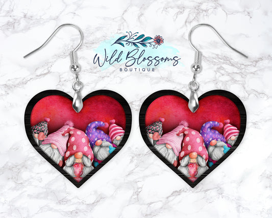 Valentine's Day Gnome Heart Drop Earrings