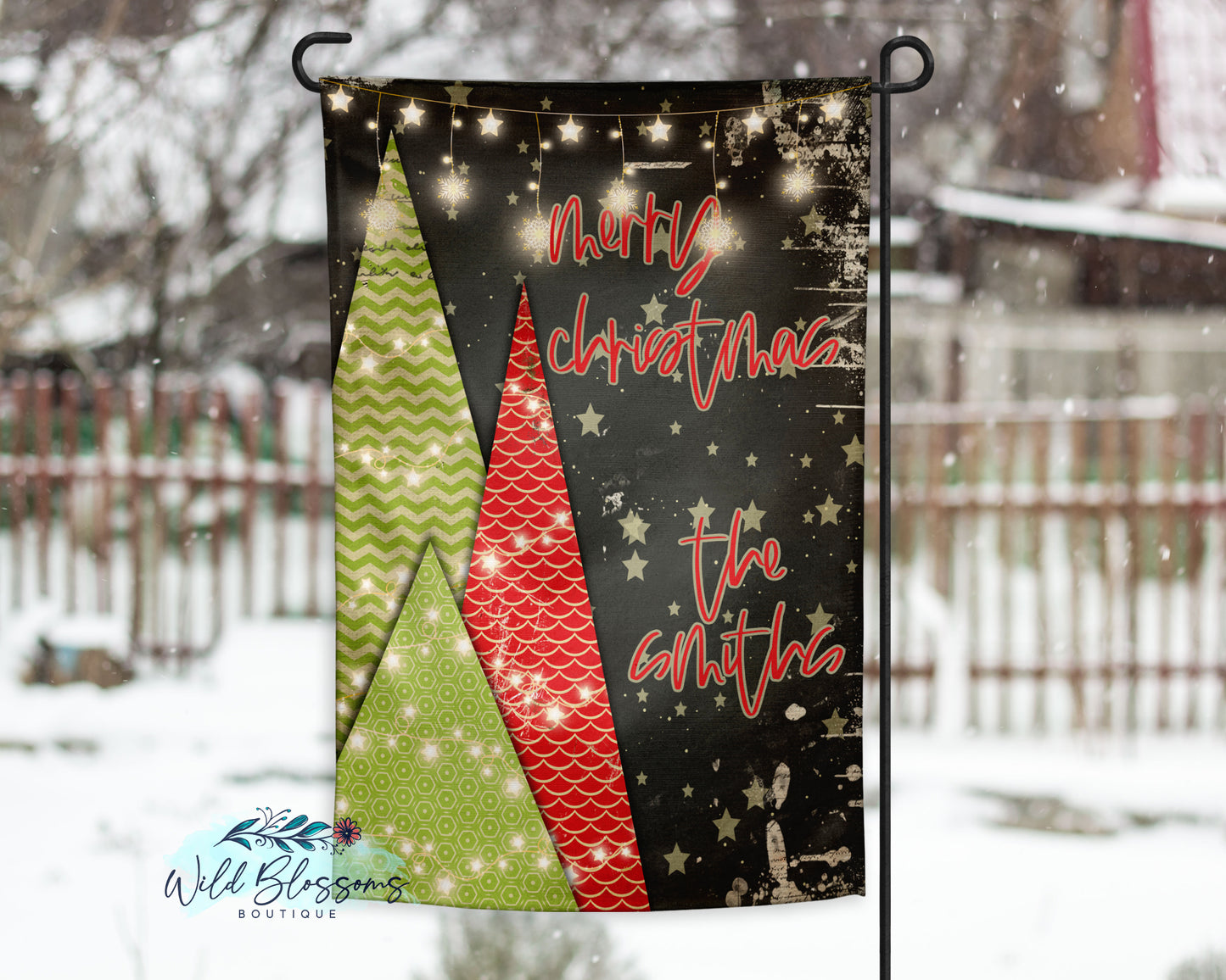 Vintage Paper Christmas Trees Garden Flag