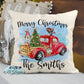 Personalized Vintage Red Truck Christmas Critters Pillow