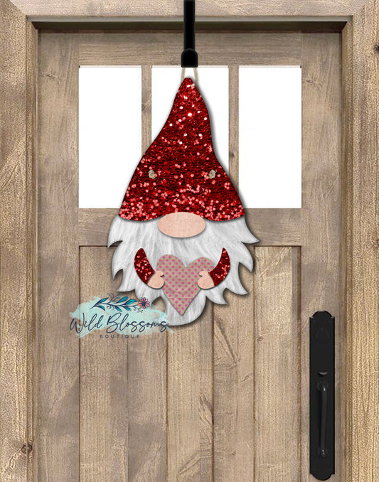 Red Glitter Valentine's Day Gnome Door Hanger