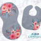 Vintage Blue And Red Floral Baby Bib And Burp Cloth Set