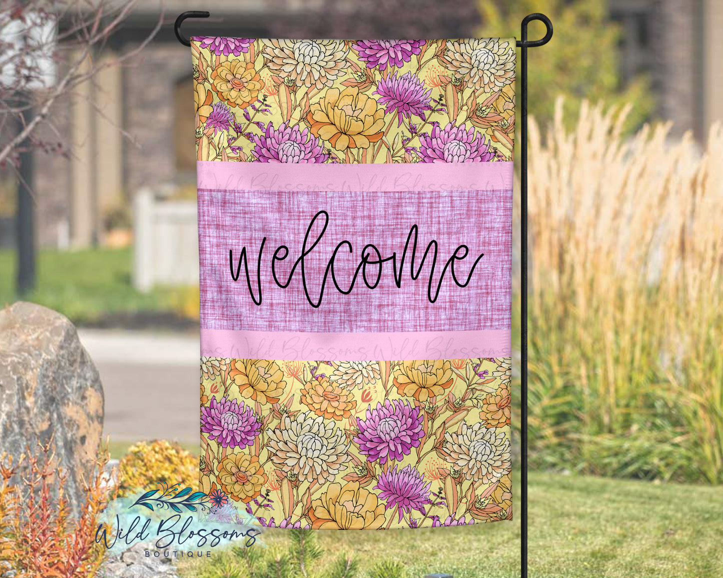 Welcome Zinnia Garden Flag