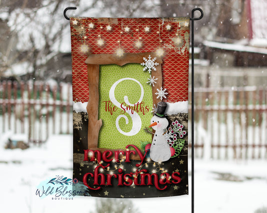 Whimsical Snowman Merry Christmas Garden Flag