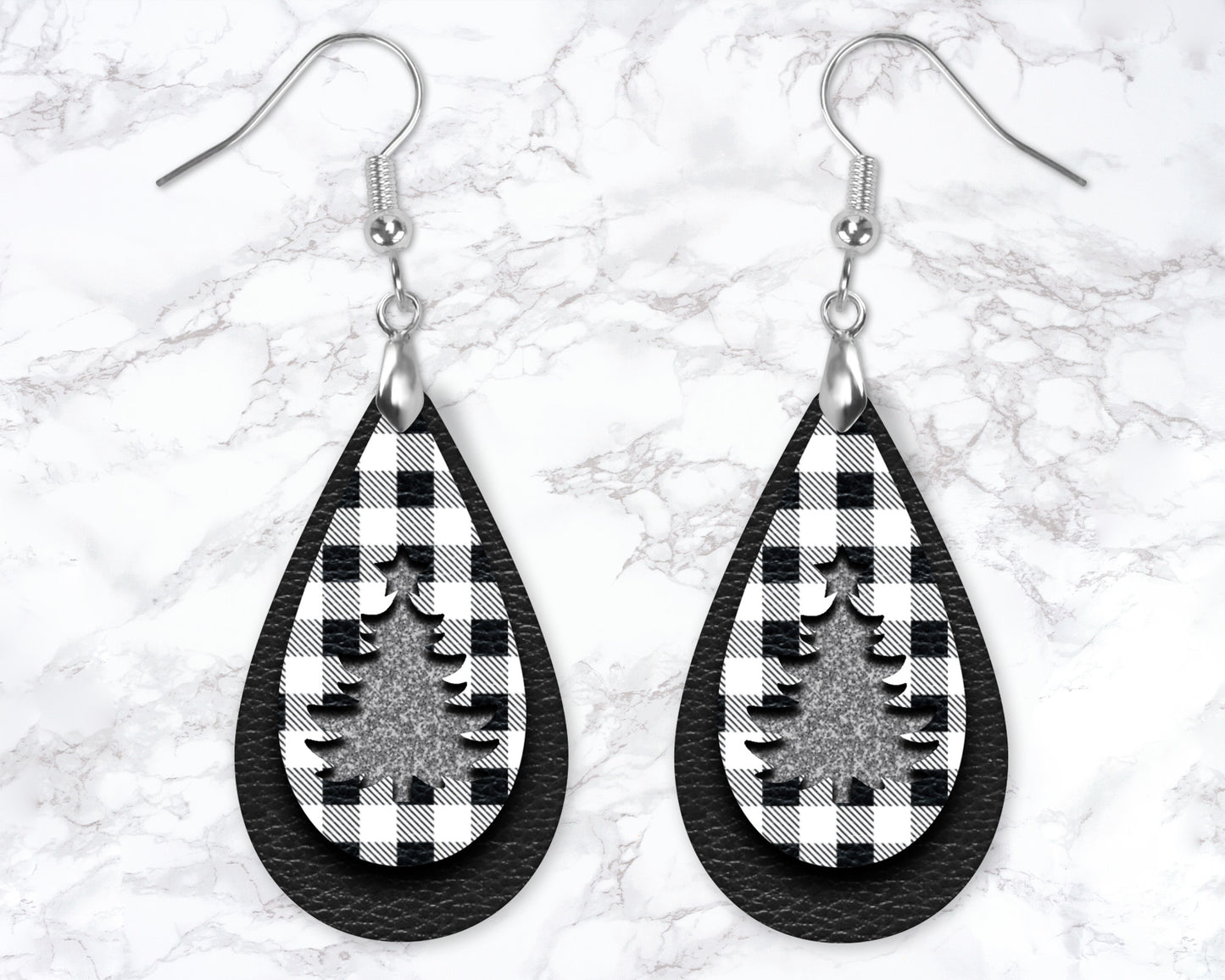 Buffalo Plaid Christmas Tree Drop Earrings