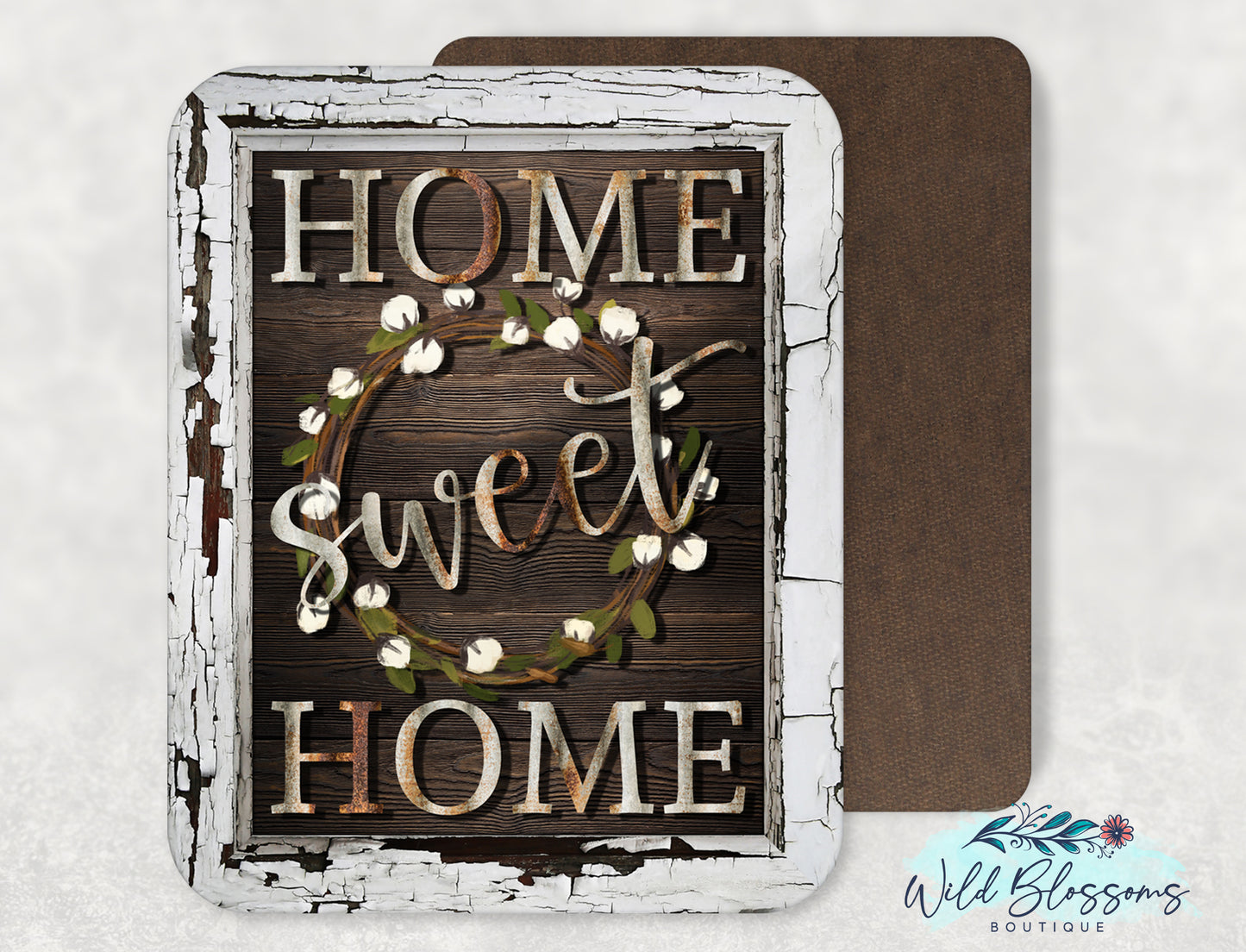 Wooden Frame And Cotton Wreath Home Sweet Home Sign