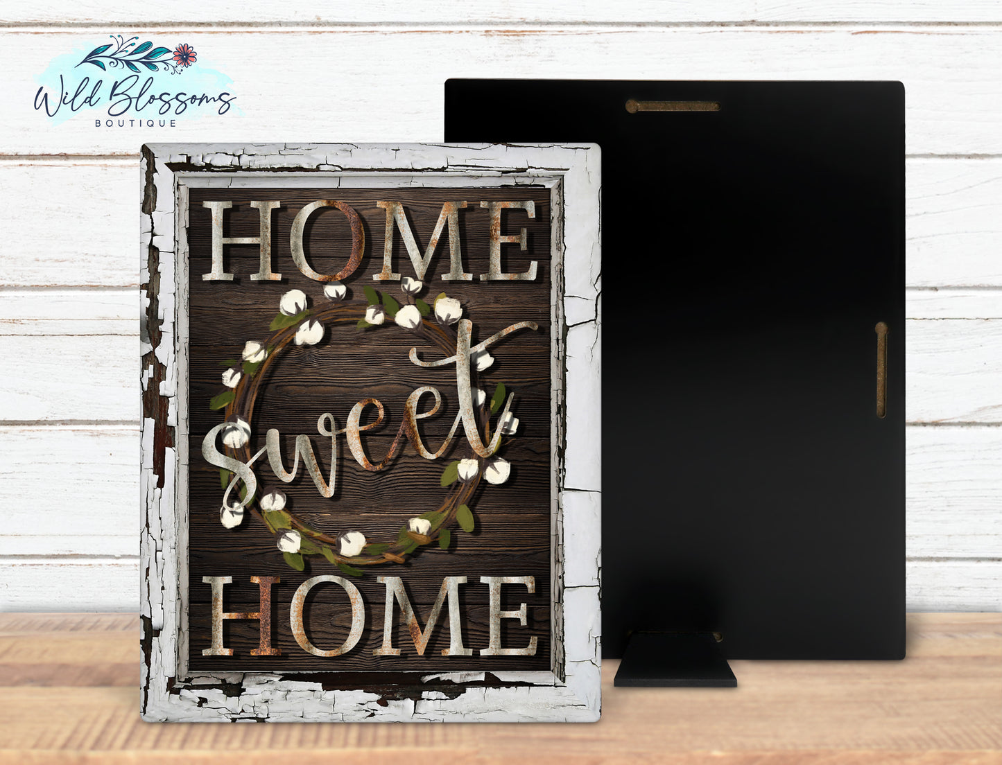 Wooden Frame And Cotton Wreath Home Sweet Home Sign