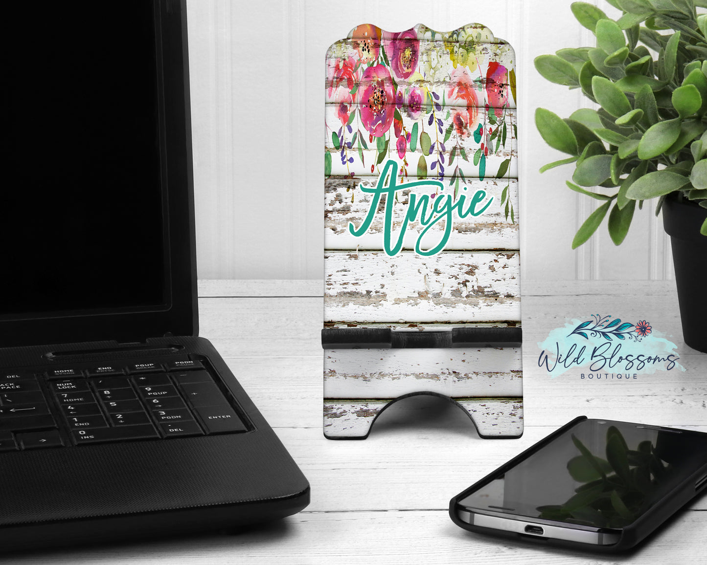 White Wooden Floral Personalized Mouse Pad And Coaster Desk Set