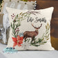 Personalized Winter Deer Floral Wreath Pillow