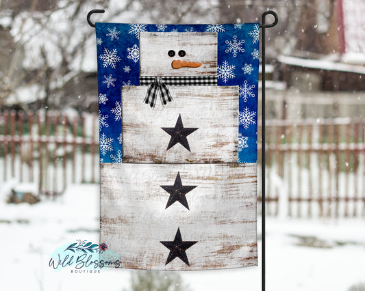 Winter Stacked Wooden Snowman Garden Flag