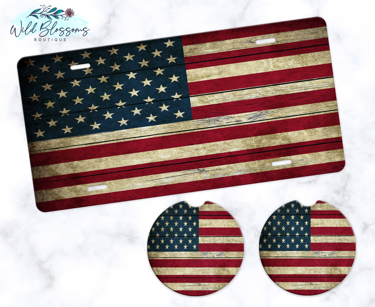 Wooden American Flag License Plate