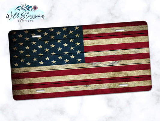 Wooden American Flag License Plate