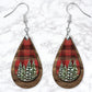 Buffalo Plaid Wooden Christmas Tree Drop Earrings