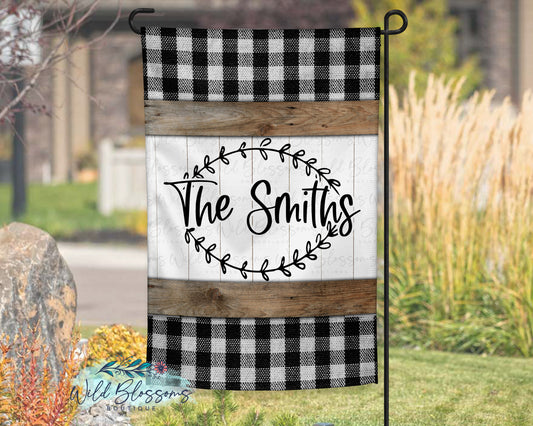 Wooden Buffalo Plaid Farmhouse Garden Flag