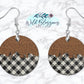 Wooden And Buffalo Plaid Round Drop Earrings