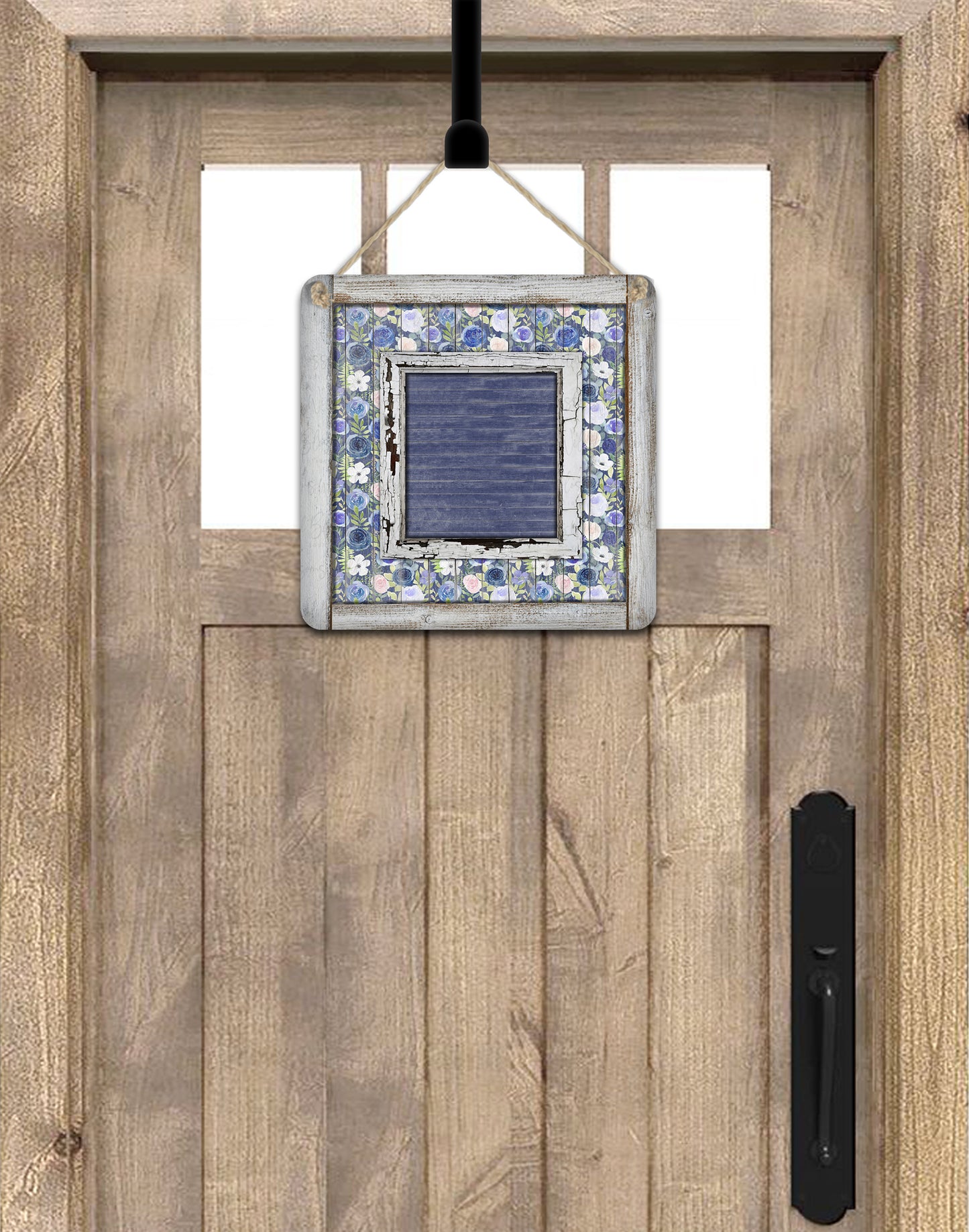 Wooden Blue Floral Door Hanger
