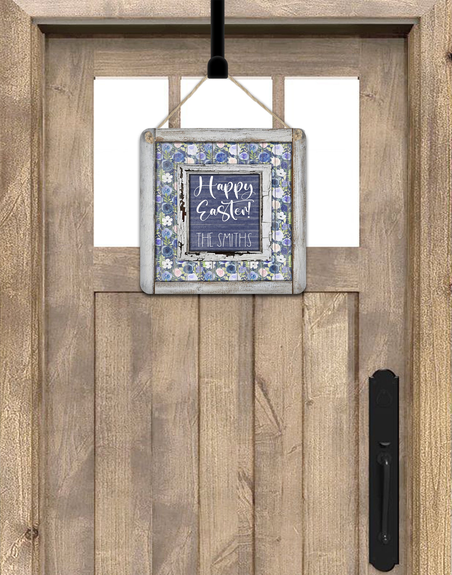 Wooden Blue Floral Door Hanger