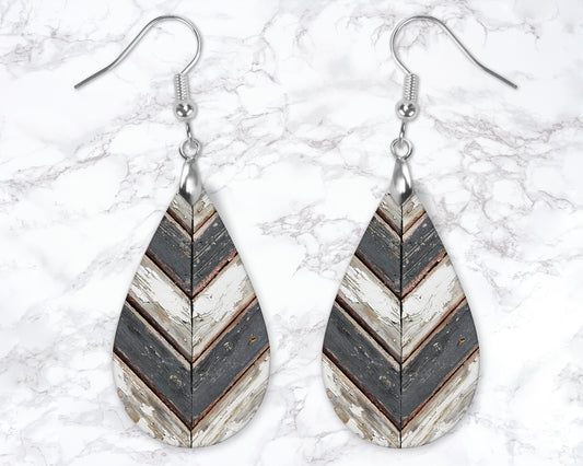 Rustic Wooden Chevron Drop Earrings