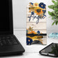 Wooden Navy Sunflower Floral Personalized Mouse Pad And Coaster Desk Set