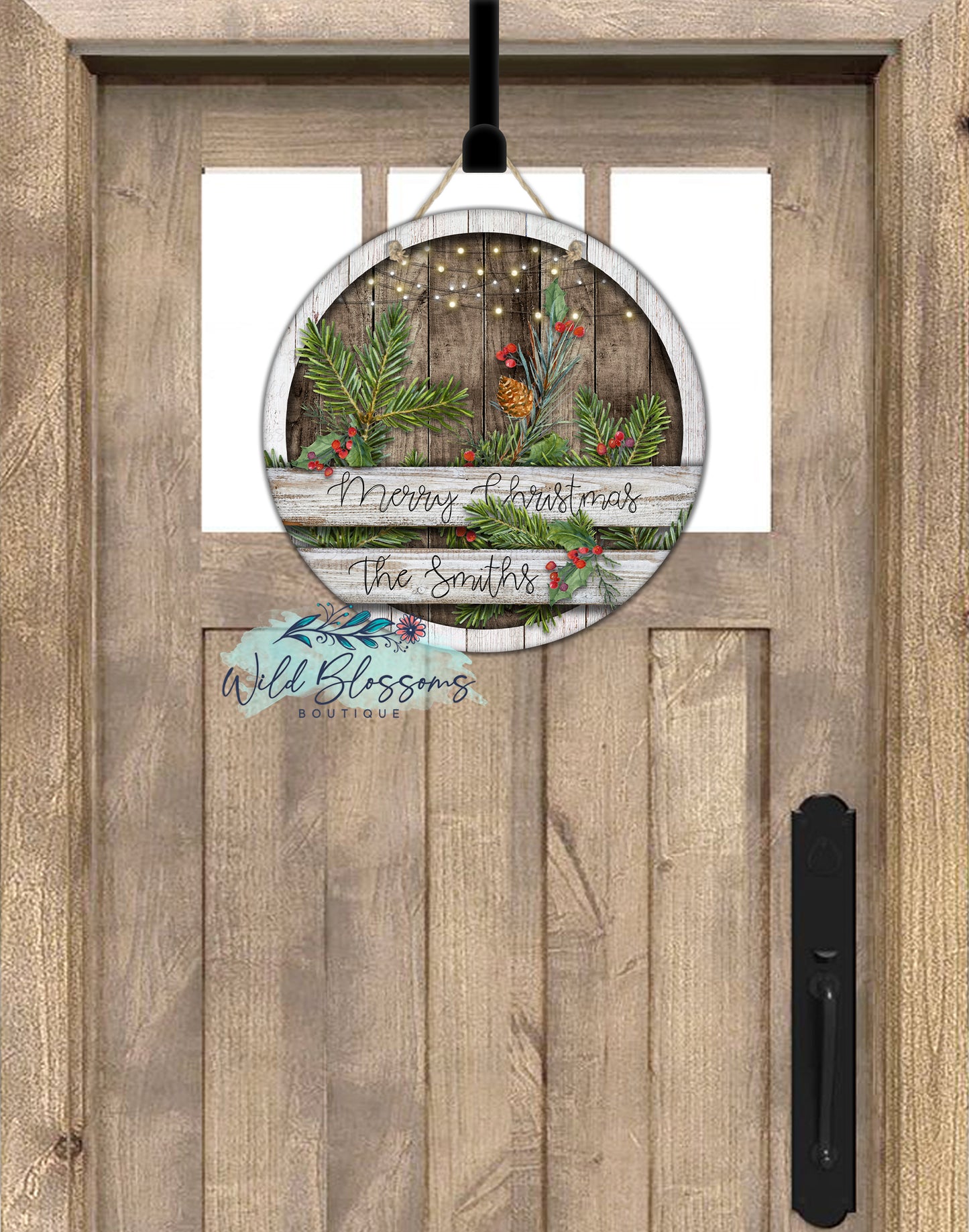 Wooden Pine Merry Christmas Round Door Hanger