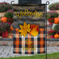 Wooden Plaid and Fall Leaves Garden Flag