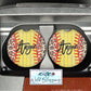 Wooden Softball And Leopard Print Car Coasters