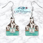 Wooden Turquoise Cow Print Drop Earrings