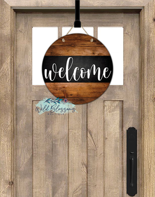 Rustic Wooden Welcome Round Door Hanger