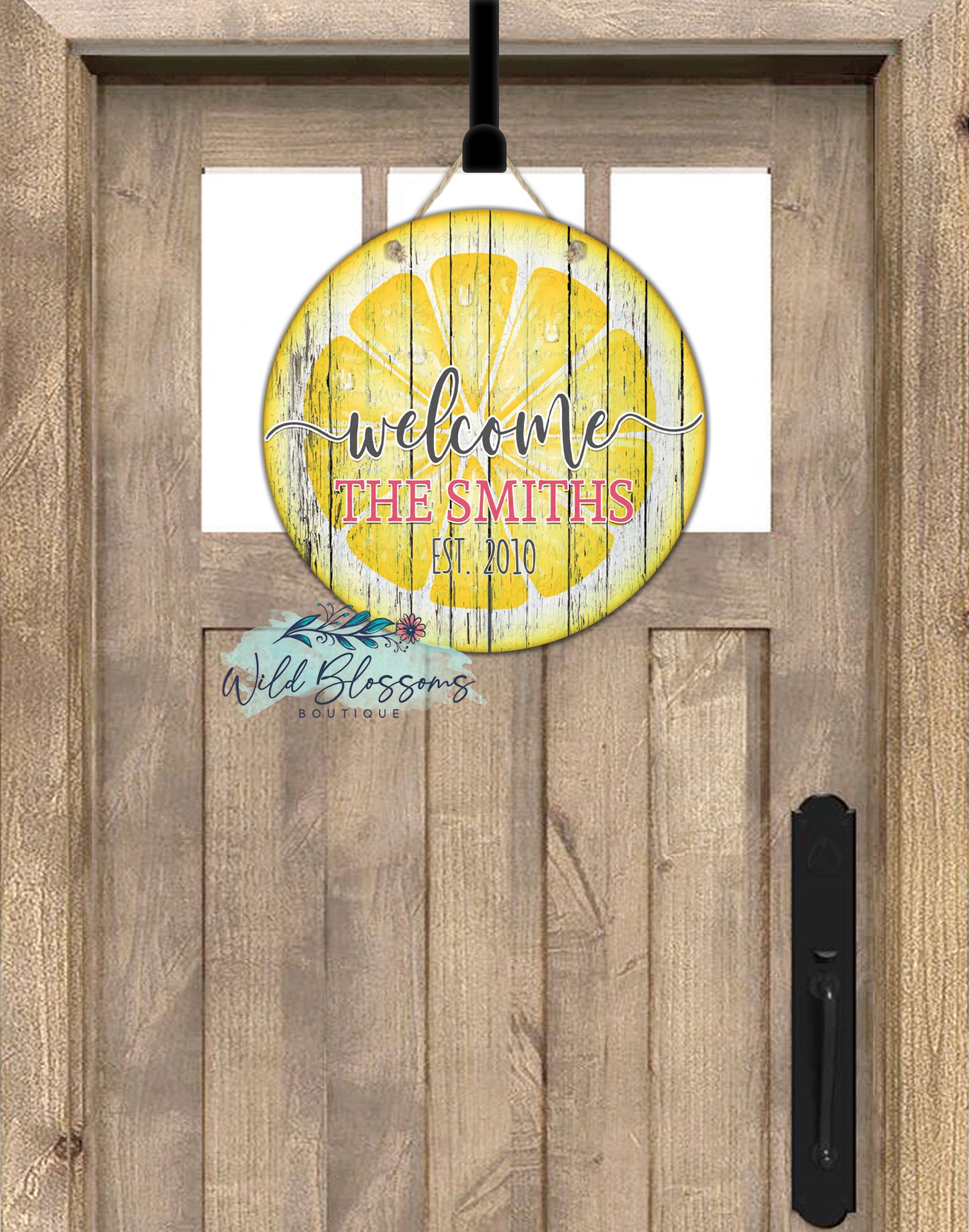 Wooden Welcome Lemon Slice Round Door Hanger