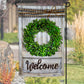Rustic Boxwood Wreath Wooden Door Garden Flag