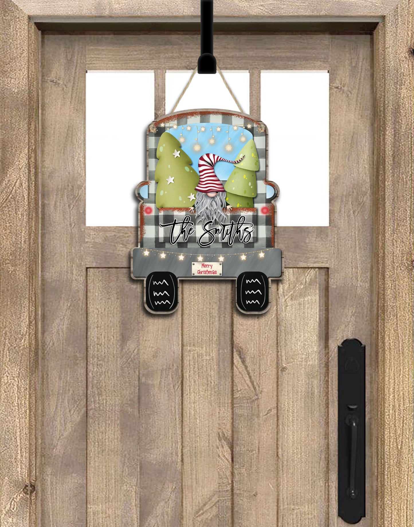 White Buffalo Plaid Gnome Truck Door Hanger