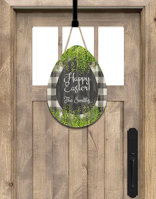 Wooden Buffalo Plaid Easter Egg Door Hanger